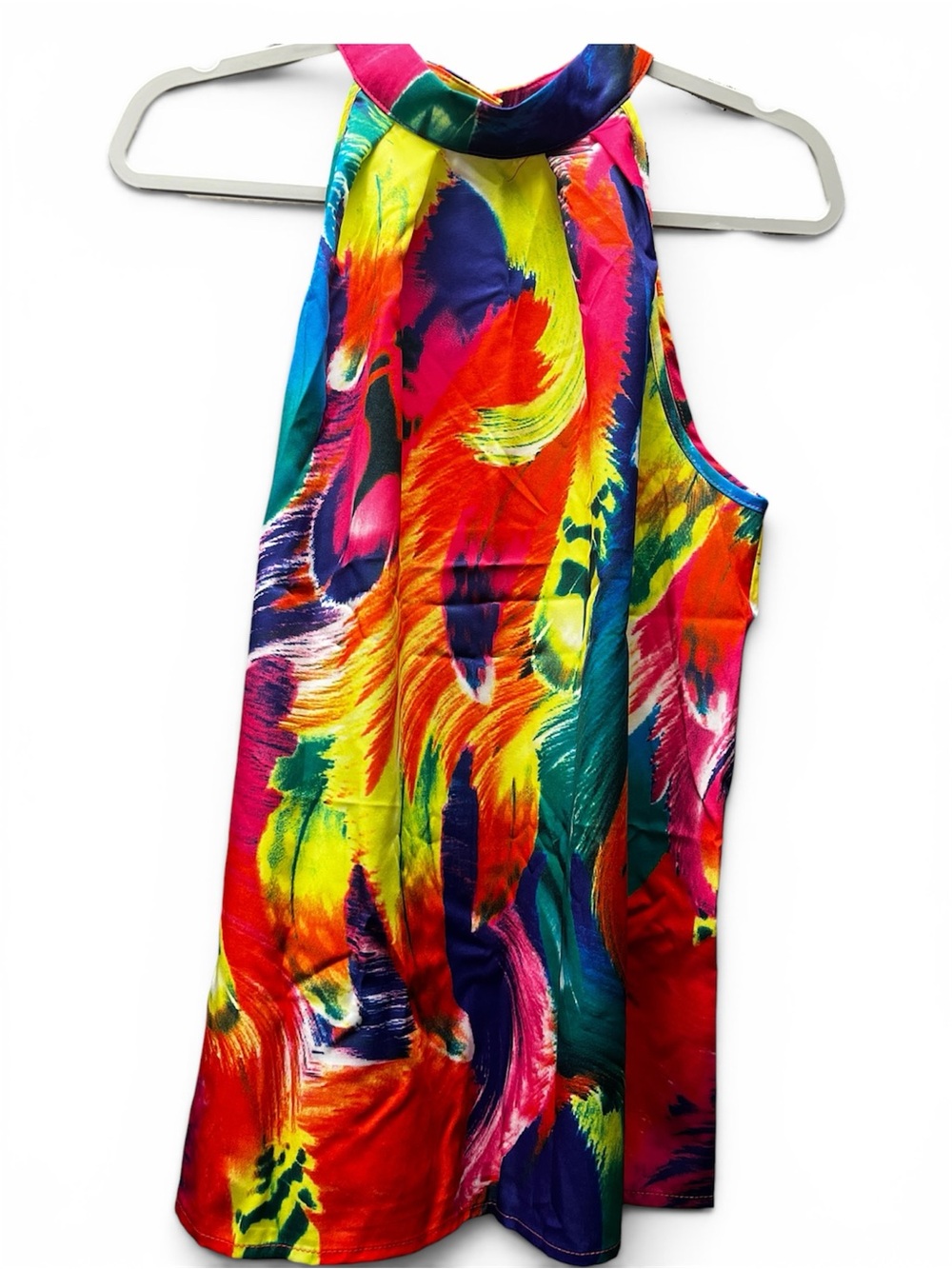 Colorful Abstract Halter Tank Top Sleeveless Blouse Women Size L Bright Print